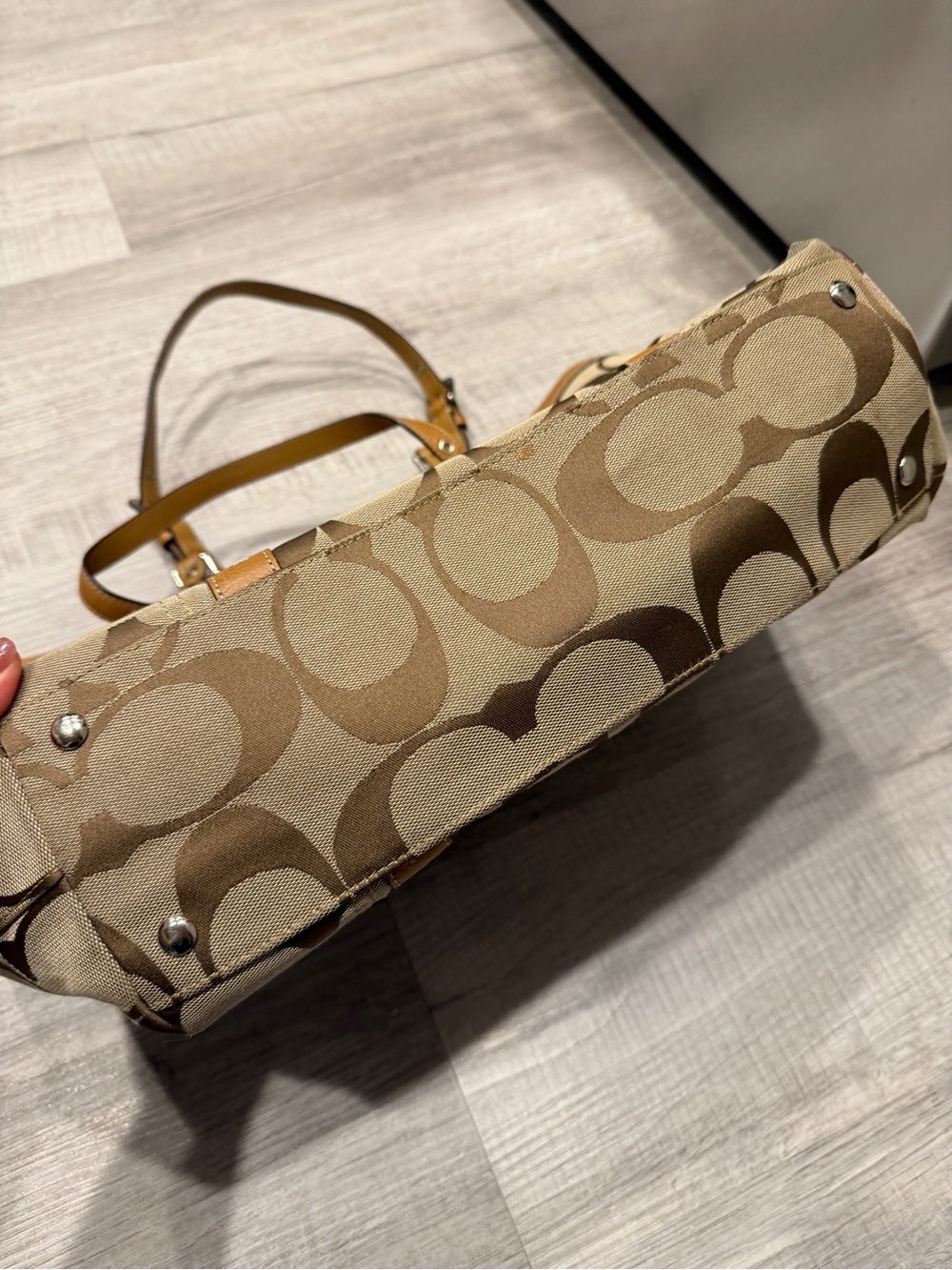 Coach Canvas Logo Tote in Brown and Tan - Picture 4 of 8